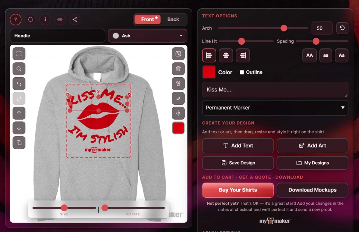 The My T Maker t-shirt designer in its Fire look