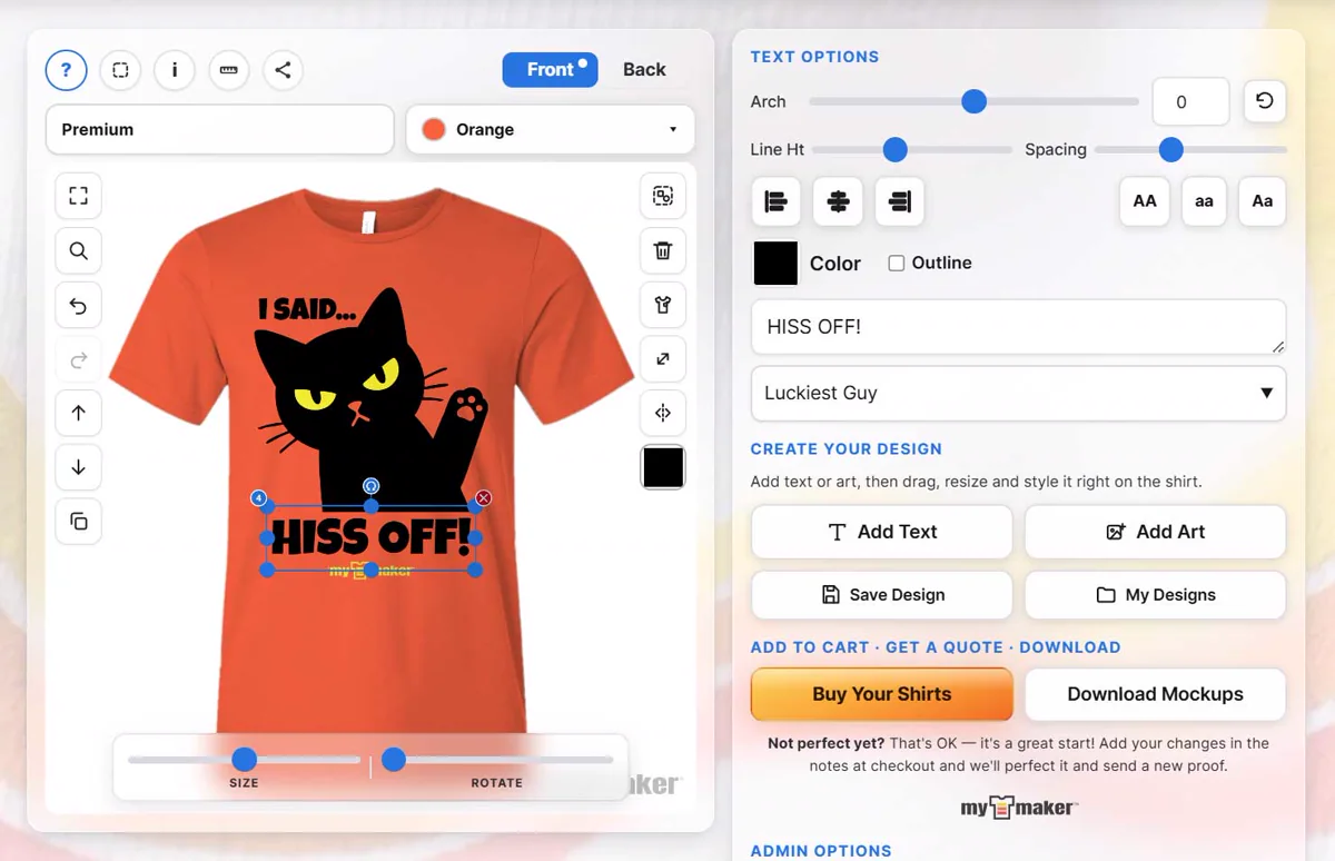 The My T Maker t-shirt designer in its Light look