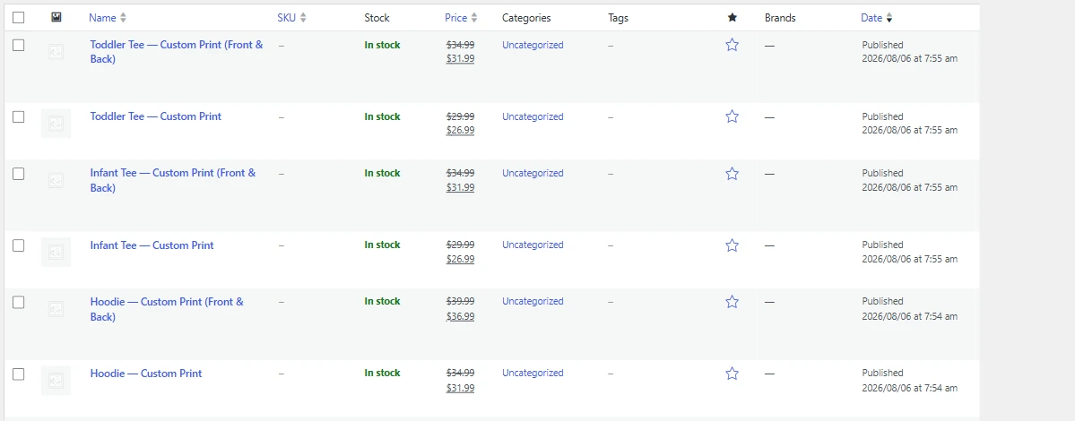 WooCommerce products: Front and Front and Back